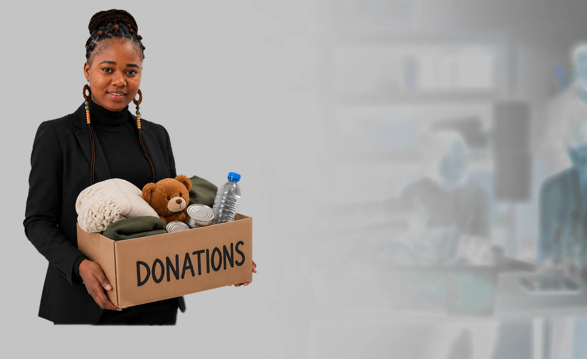 Volunteer organizing clothes donations